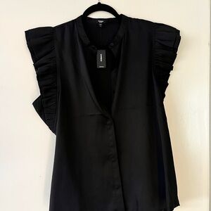 Express Black Sleeveless Ruffled Blouse